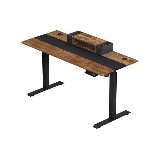 In And OutdoorMatch In Hoogte Verstelbaar Bureau Hailey - Elektrisch - Traploos Verstelbaar - Deelbaar Werkblad - 4 Opberghoogtes - Stoffen Tas - 120x60x(72-120)cm - Gemaakt van Staal - Vintage Bruin/Zwart Desk