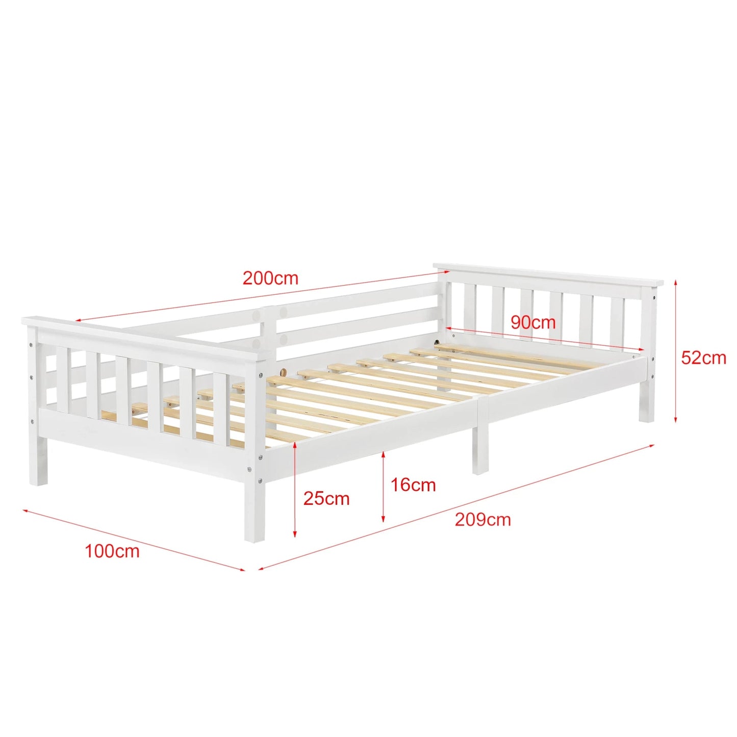 In And OutdoorMatch Kinderbed Bruce - Met bedbodem en valbeveiliging - 90x200 cm - Wit - Sparrenhout en Multiplex - Voor meisjes - Voor jongens Kinder bedden