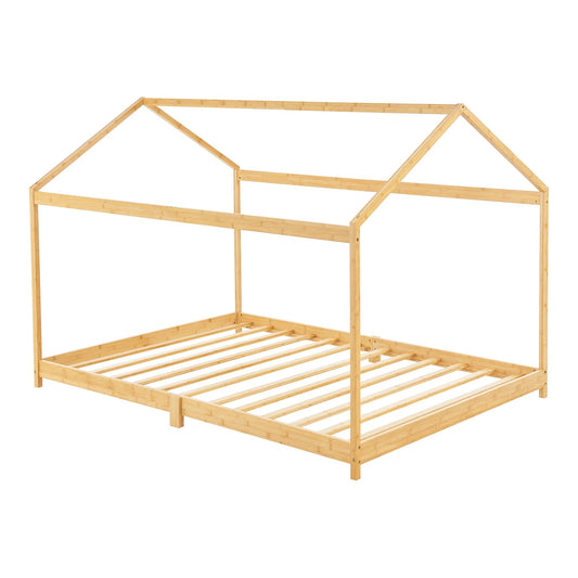 In And OutdoorMatch Kinderbed Lilly - Huisbed - Bamboe - Houtkleurig - 90x200cm - Voor Jongens - Voor Meisjes - Snelle Montage Kinder bedden