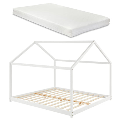 In And OutdoorMatch Kinderbed Rodri - Huisbed - Met Matras - Met Lattenbodem - 160x200cm - Wit - Snelle Montage bed twee personen