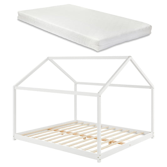 In And OutdoorMatch Kinderbed Rodri - Huisbed - Met Matras - Met Lattenbodem - 160x200cm - Wit - Snelle Montage bed twee personen