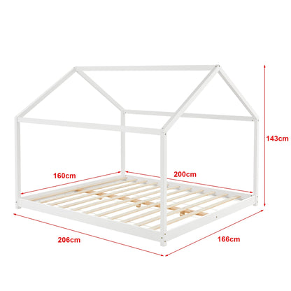 In And OutdoorMatch Kinderbed Vercoulen - Huisbed - Met Lattenbodem - 160x200cm - Wit - Snelle Montage bed twee personen