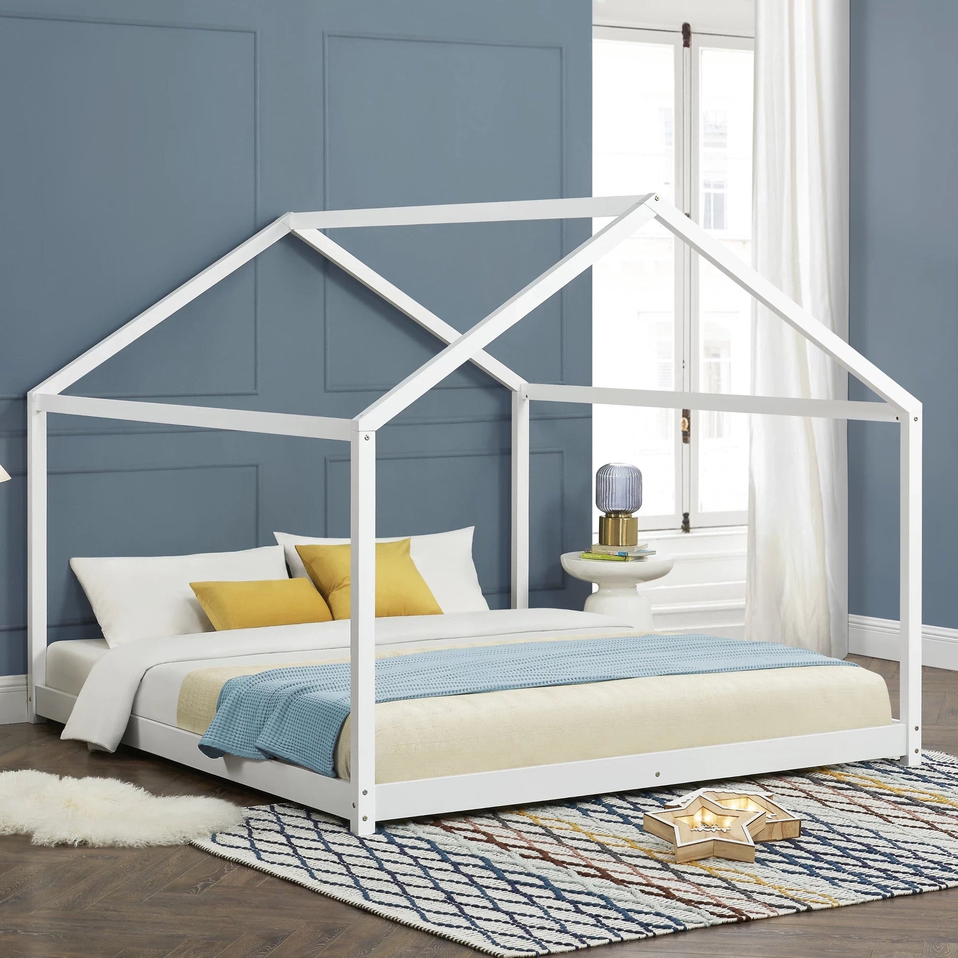 In And OutdoorMatch Kinderbed Vercoulen - Huisbed - Met Lattenbodem - 160x200cm - Wit - Snelle Montage bed twee personen