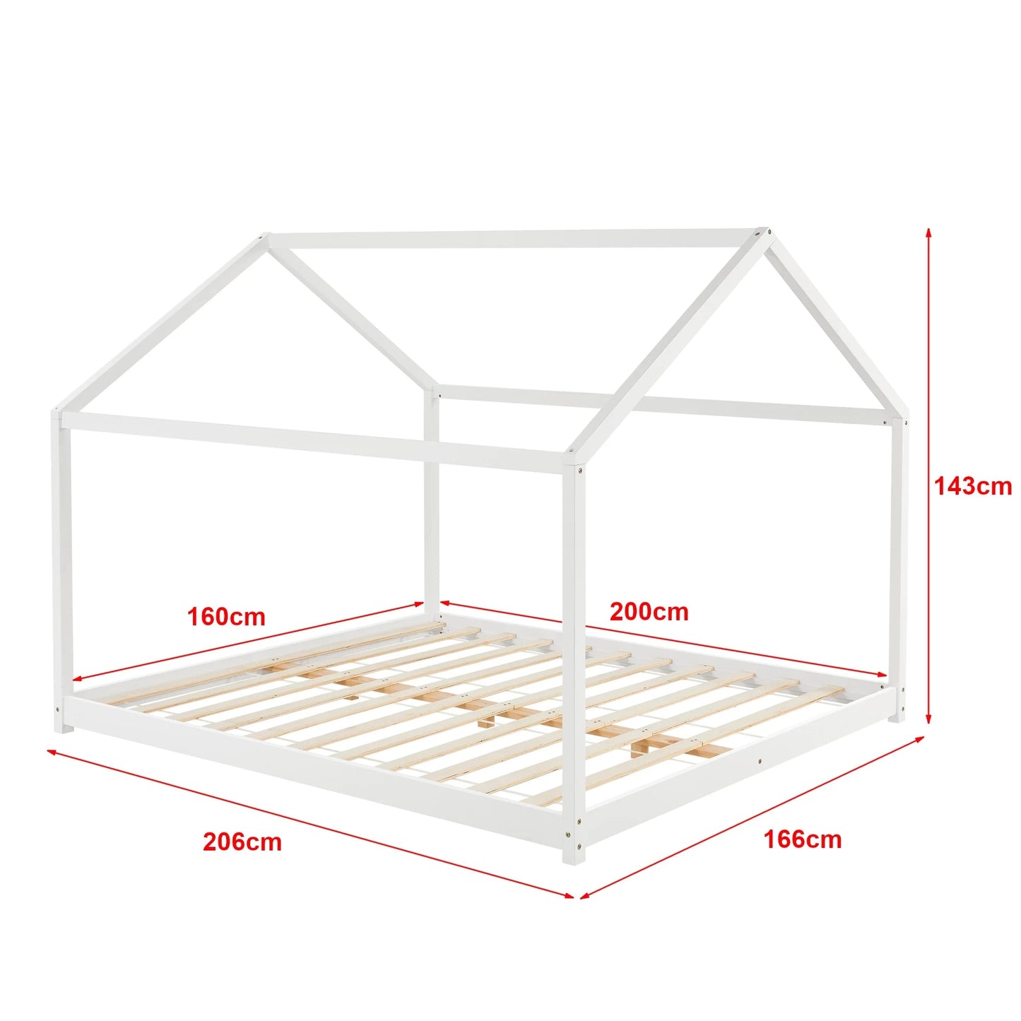 In And OutdoorMatch Kinderbed Vercoulen - Huisbed - Met Lattenbodem - 160x200cm - Wit - Snelle Montage bed twee personen