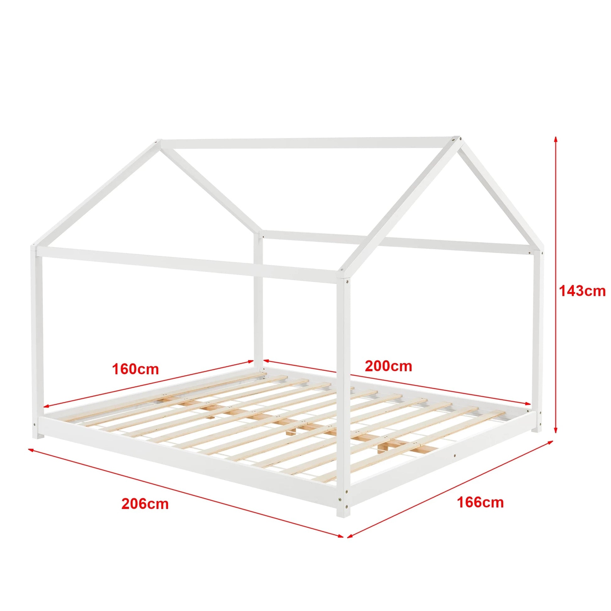 In And OutdoorMatch Kinderbed Vercoulen - Huisbed - Met Lattenbodem - 160x200cm - Wit - Snelle Montage bed twee personen
