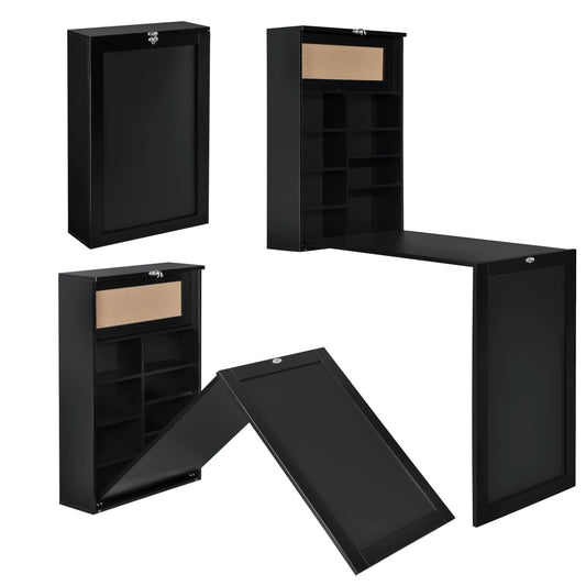 In And OutdoorMatch Klaptafel Shawn - Eettafel - Voor Wandmontage - Met Krijtbord - Zwart - MDF - Modern Design Eettafel/ Eetkamertafel