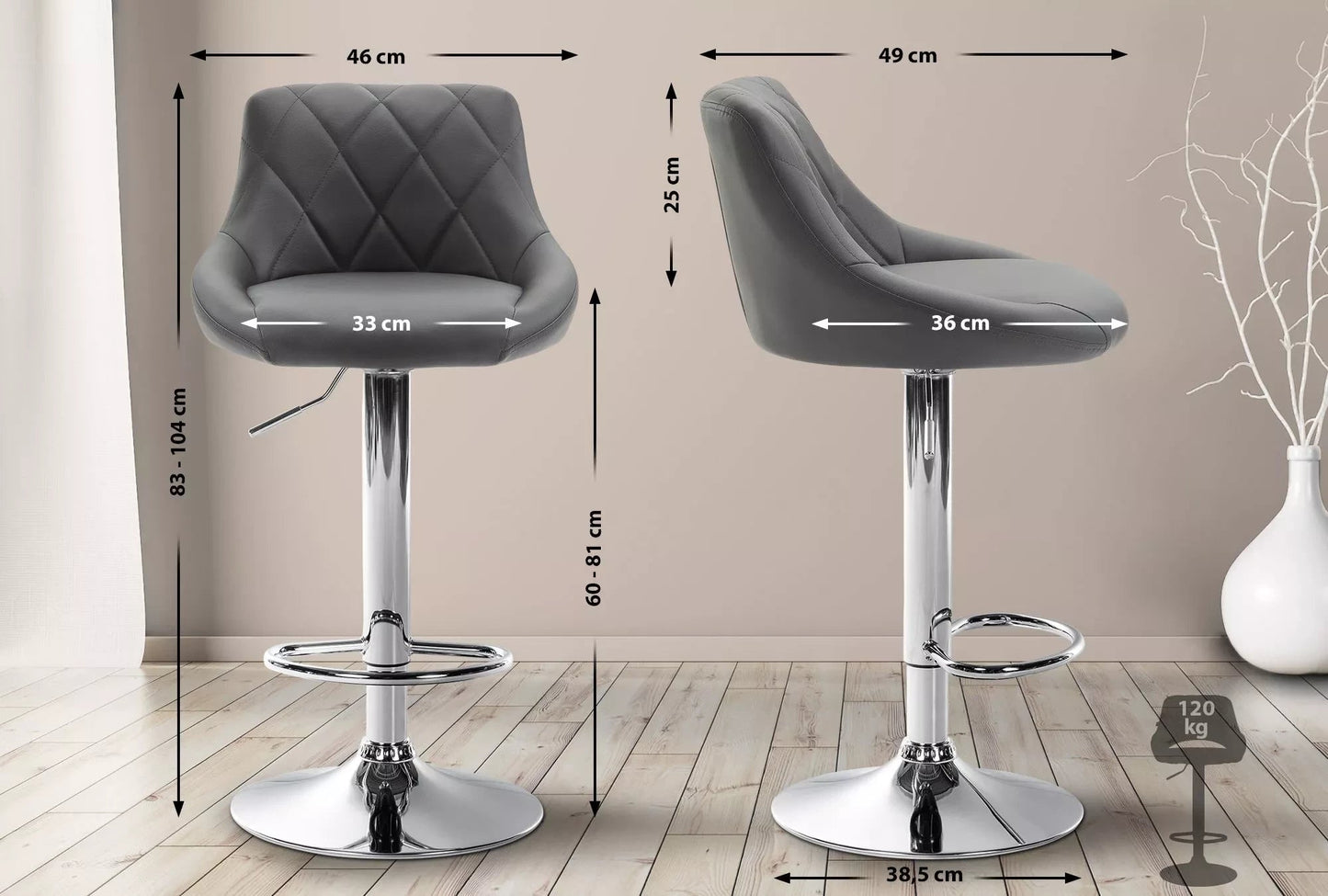 In And OutdoorMatch Luxe Barkruk Baby - Bordeaux - Imitatie Leder - Chroom - Ergonomische Barstoelen - Set van 1 - Met Rugleuning - Voetensteun - Voor Keuken en Bar - Gestoffeerde Zitting Barkrukken / hocker