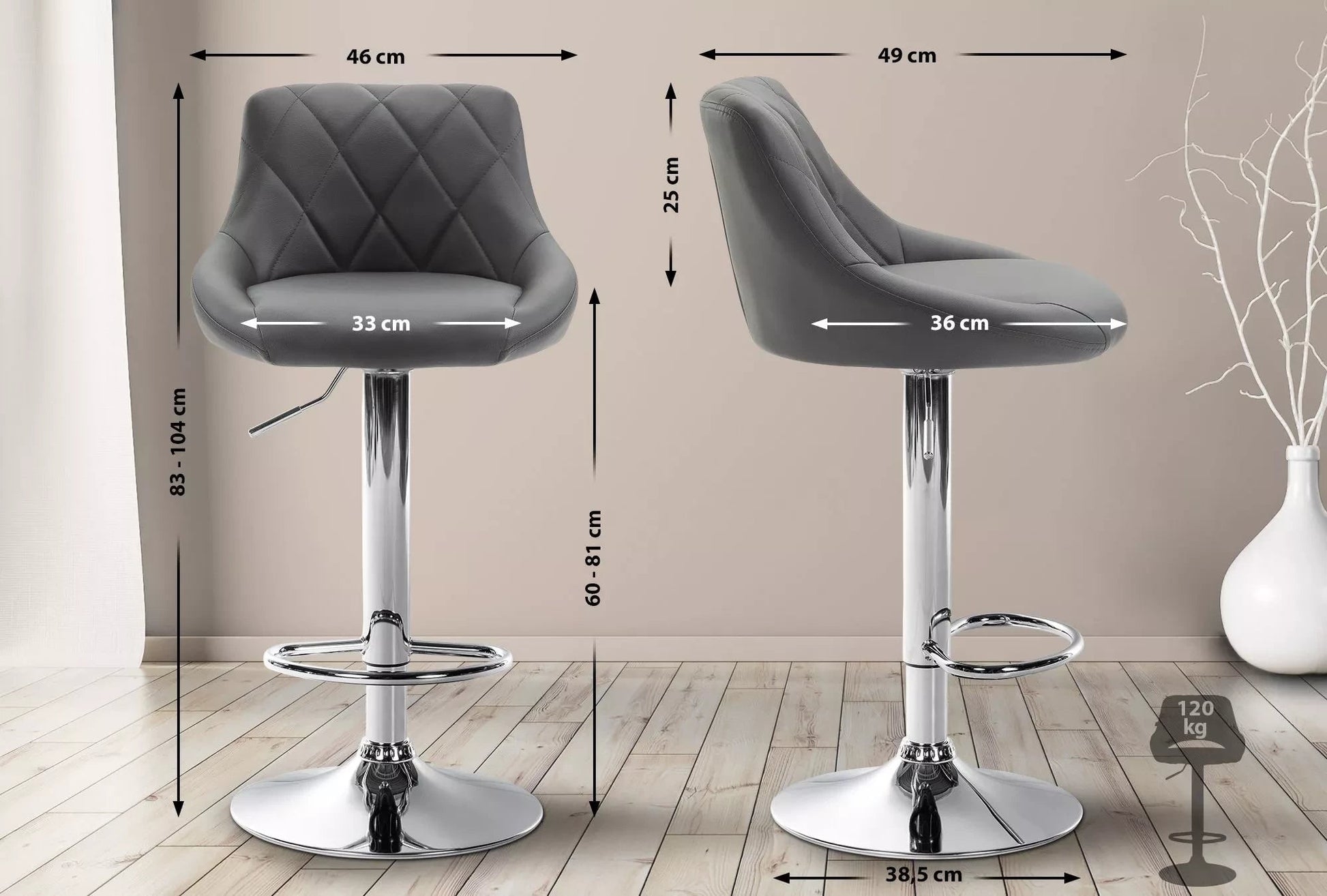 In And OutdoorMatch Luxe Barkruk Baby - Bordeaux - Imitatie Leder - Chroom - Ergonomische Barstoelen - Set van 1 - Met Rugleuning - Voetensteun - Voor Keuken en Bar - Gestoffeerde Zitting Barkrukken / hocker