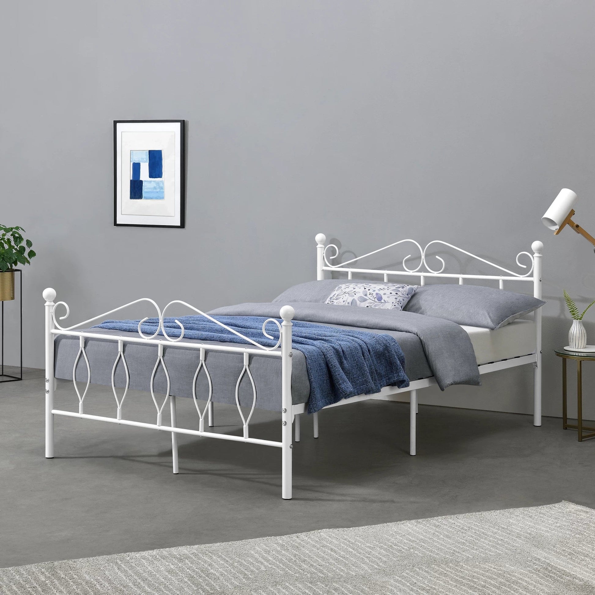 In And OutdoorMatch Metalen Bed Jazmyne - Staal - Met Bedbodem - 140x200 cm - Wit - Snelle montage bed twee personen