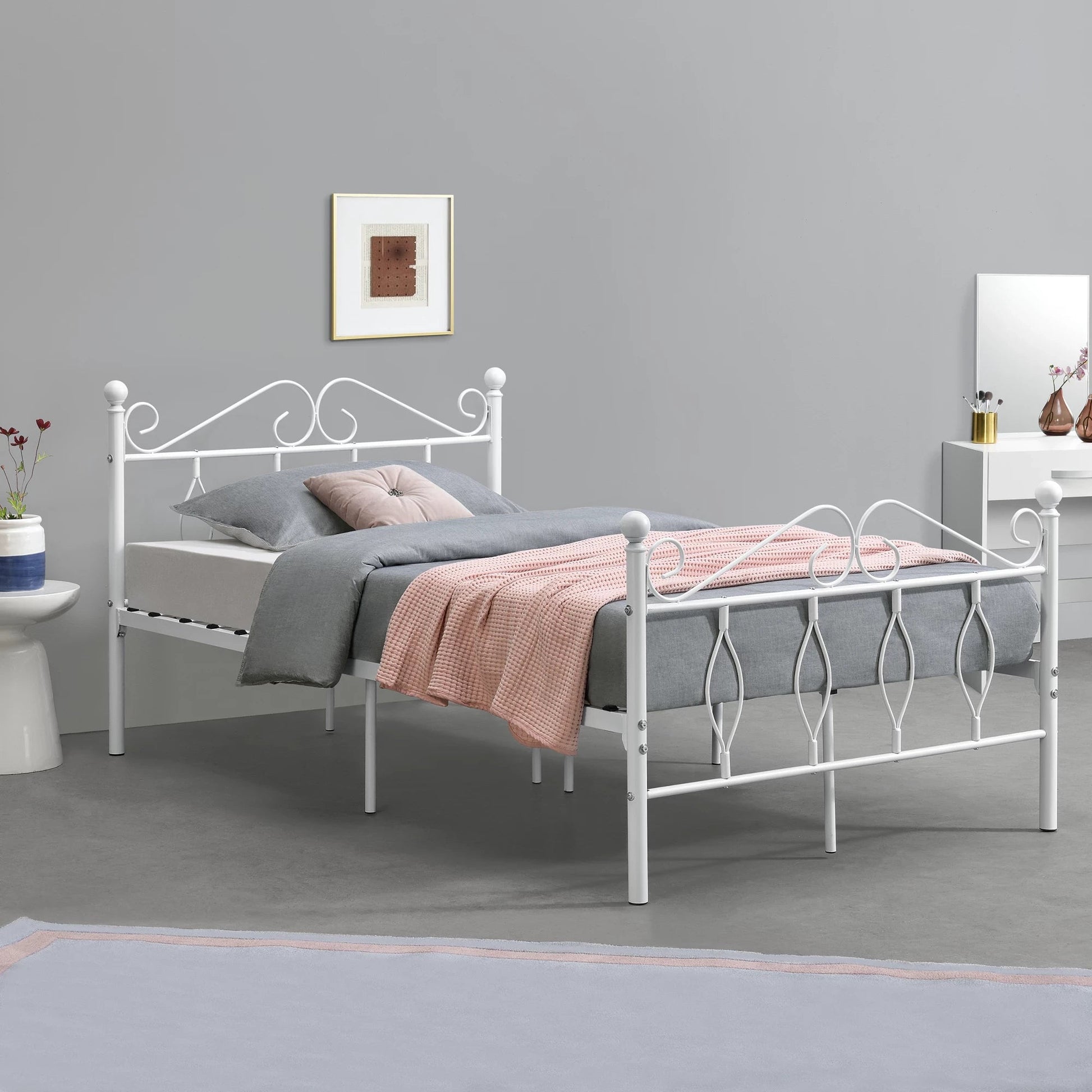 In And OutdoorMatch Metalen Bed Mabelle - Staal - Met Bedbodem - 120x200 cm - Wit - Snelle Montage Eén persoon slapen