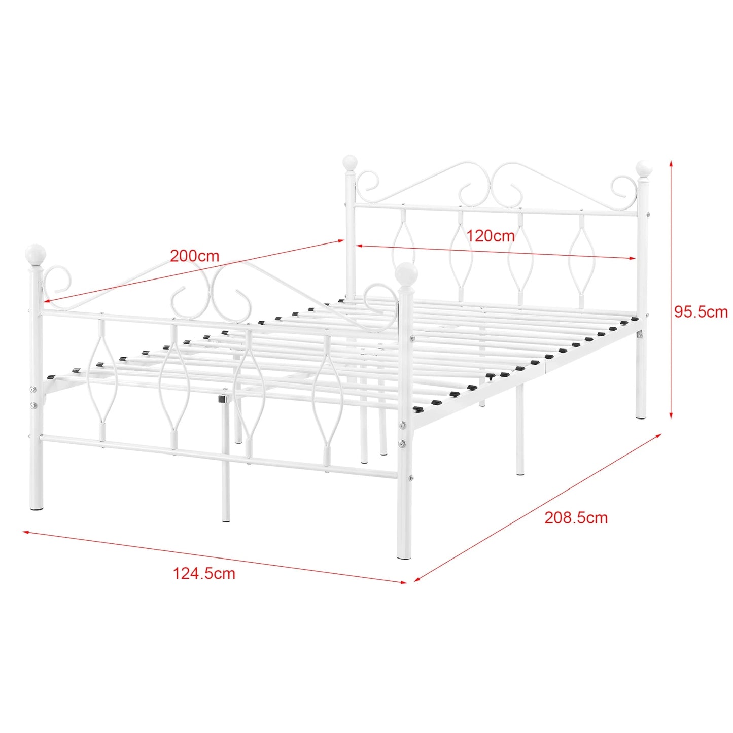 In And OutdoorMatch Metalen Bed Mabelle - Staal - Met Bedbodem - 120x200 cm - Wit - Snelle Montage Eén persoon slapen