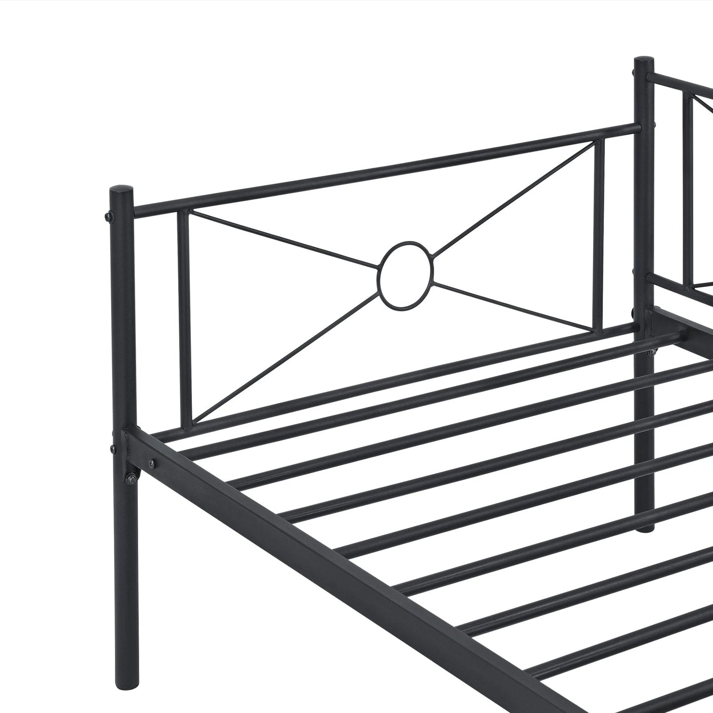 In And OutdoorMatch Metalen Bed Margot - Staal - Met Bedbodem - 90x200 cm - Zwart - Snelle Montage Eén persoon slapen
