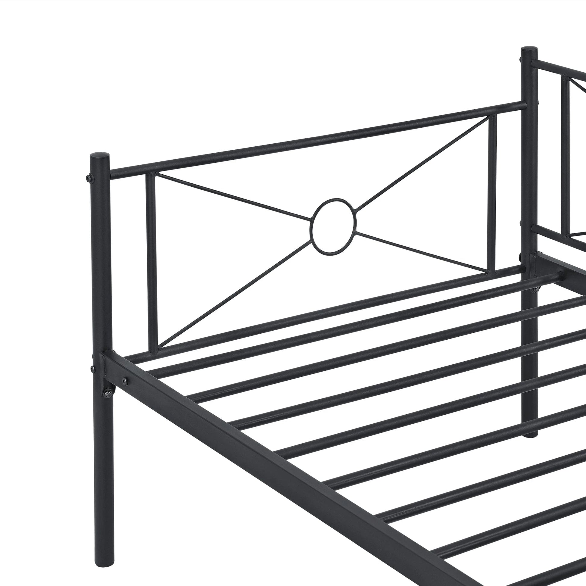 In And OutdoorMatch Metalen Bed Margot - Staal - Met Bedbodem - 90x200 cm - Zwart - Snelle Montage Eén persoon slapen