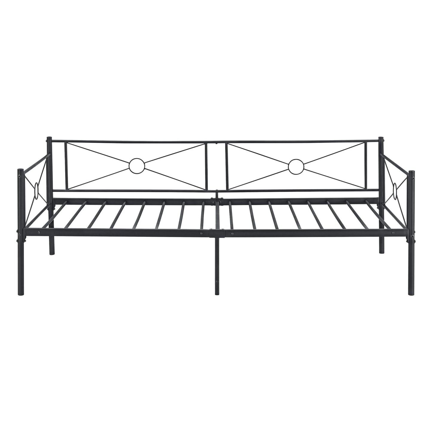 In And OutdoorMatch Metalen Bed Margot - Staal - Met Bedbodem - 90x200 cm - Zwart - Snelle Montage Eén persoon slapen