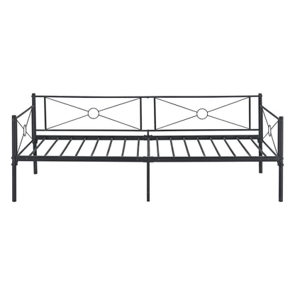 In And OutdoorMatch Metalen Bed Margot - Staal - Met Bedbodem - 90x200 cm - Zwart - Snelle Montage Eén persoon slapen