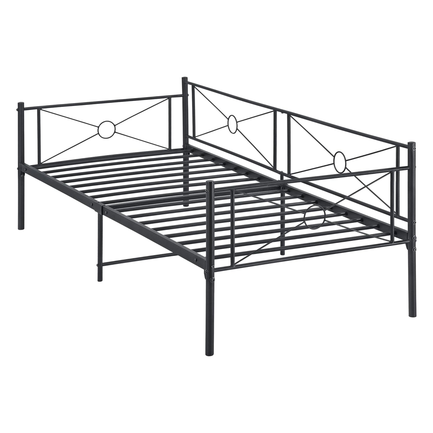 In And OutdoorMatch Metalen Bed Margot - Staal - Met Bedbodem - 90x200 cm - Zwart - Snelle Montage Eén persoon slapen