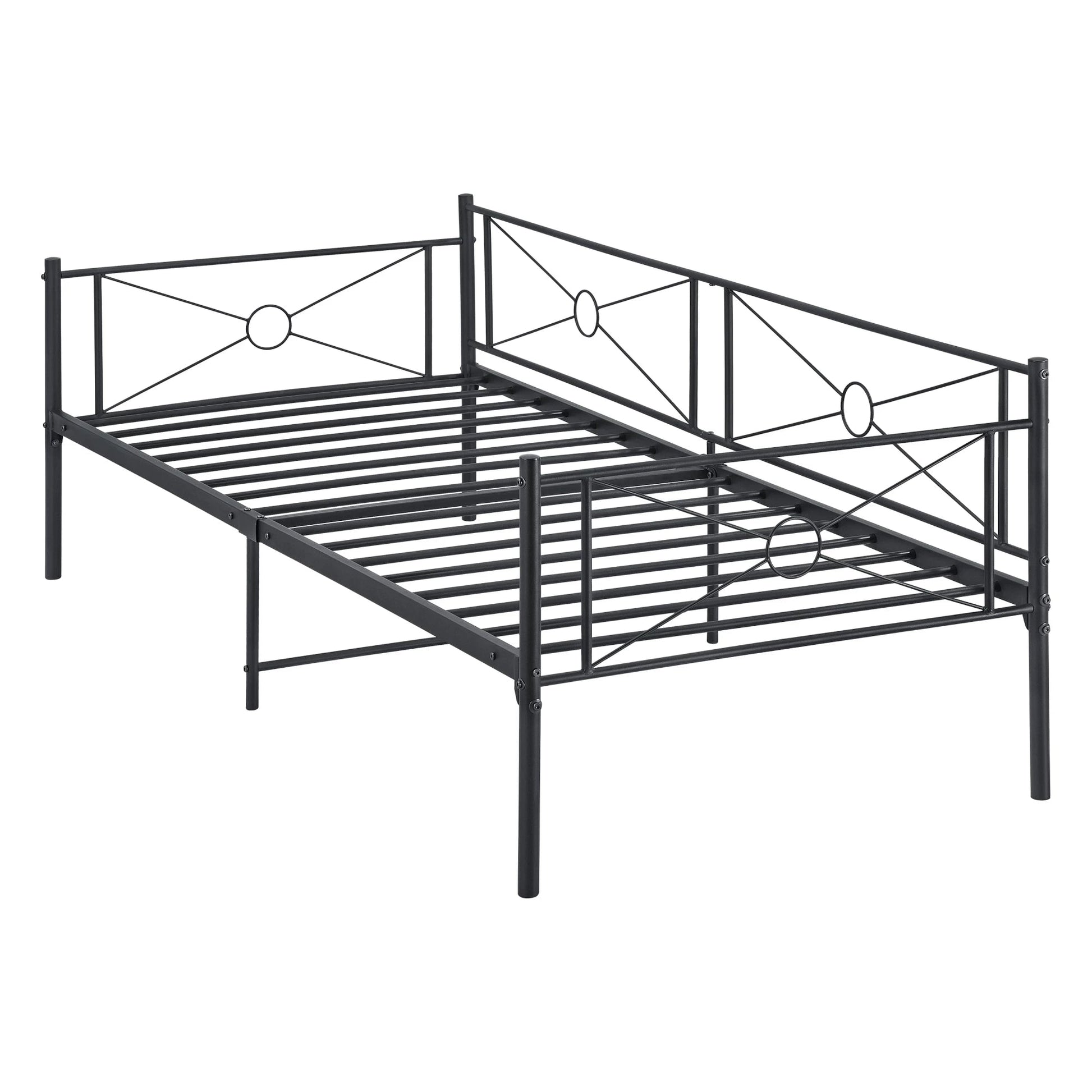In And OutdoorMatch Metalen Bed Margot - Staal - Met Bedbodem - 90x200 cm - Zwart - Snelle Montage Eén persoon slapen