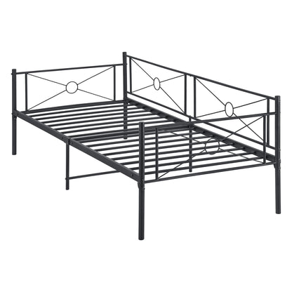 In And OutdoorMatch Metalen Bed Margot - Staal - Met Bedbodem - 90x200 cm - Zwart - Snelle Montage Eén persoon slapen
