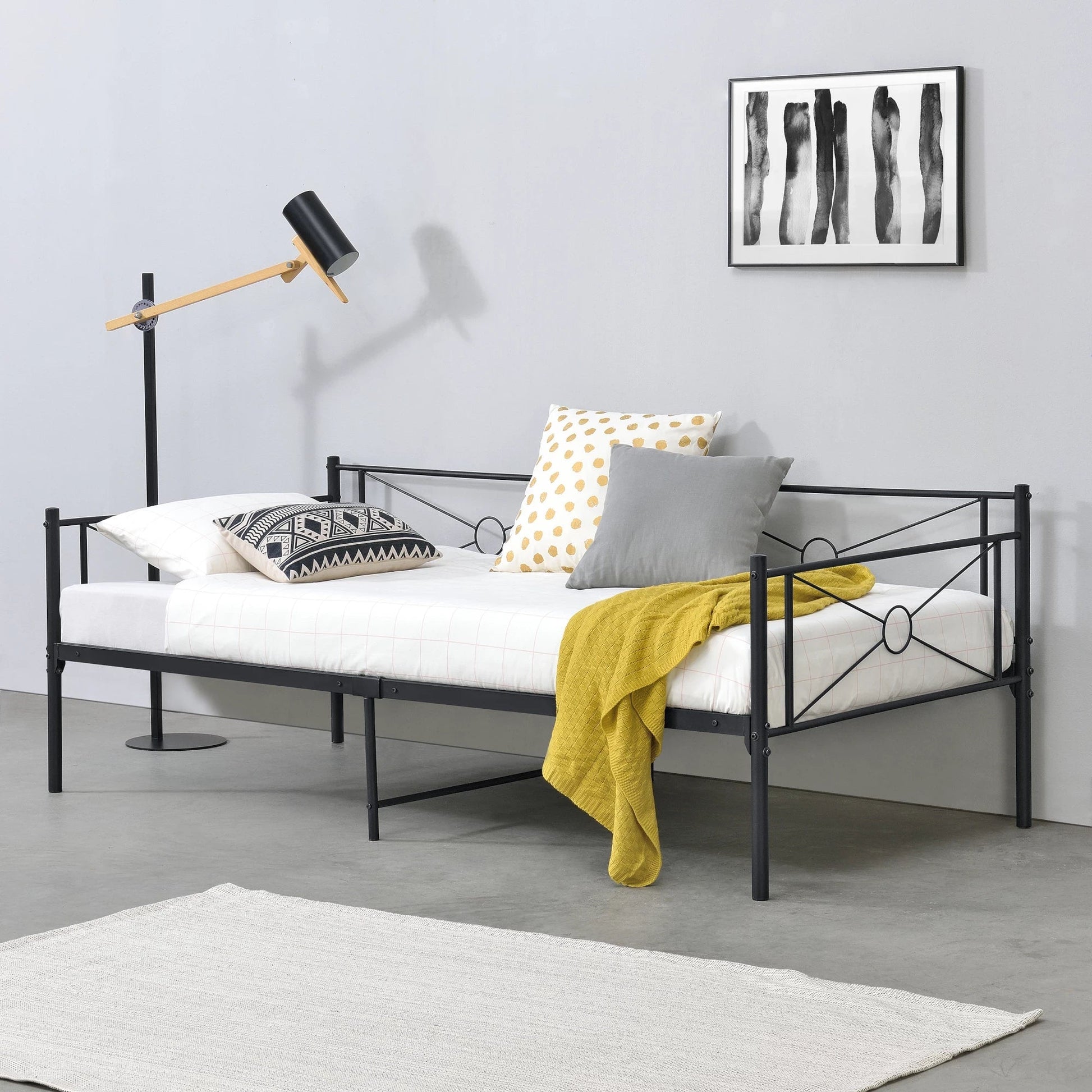 In And OutdoorMatch Metalen Bed Margot - Staal - Met Bedbodem - 90x200 cm - Zwart - Snelle Montage Eén persoon slapen