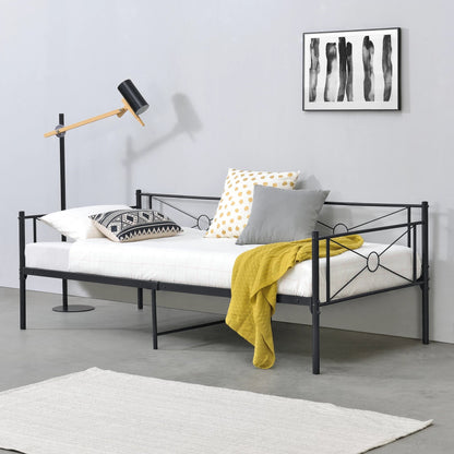 In And OutdoorMatch Metalen Bed Margot - Staal - Met Bedbodem - 90x200 cm - Zwart - Snelle Montage Eén persoon slapen
