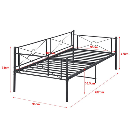 In And OutdoorMatch Metalen Bed Margot - Staal - Met Bedbodem - 90x200 cm - Zwart - Snelle Montage Eén persoon slapen