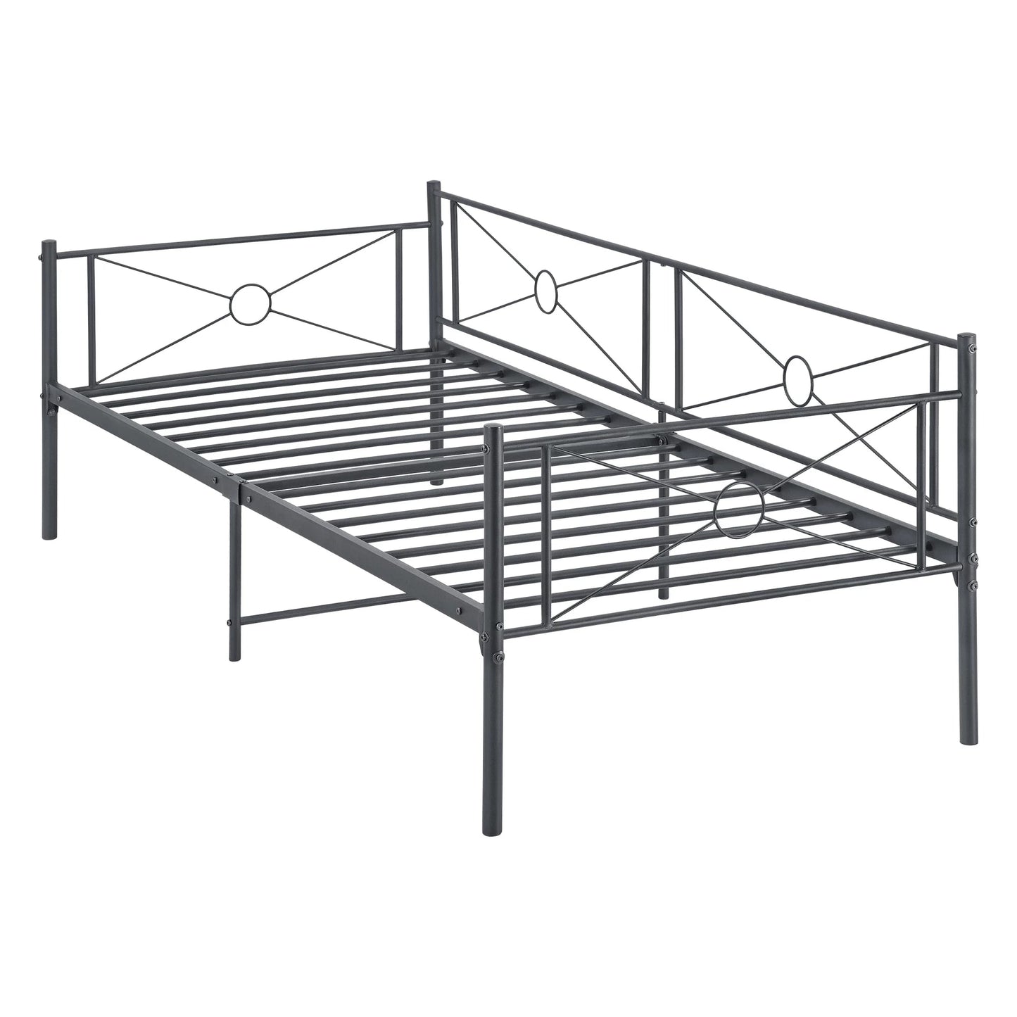 In And OutdoorMatch Metalen Bed Verlie - Staal - Met Bedbodem - 90x200 cm - Donkergrijs - Snelle Montage Eén persoon slapen