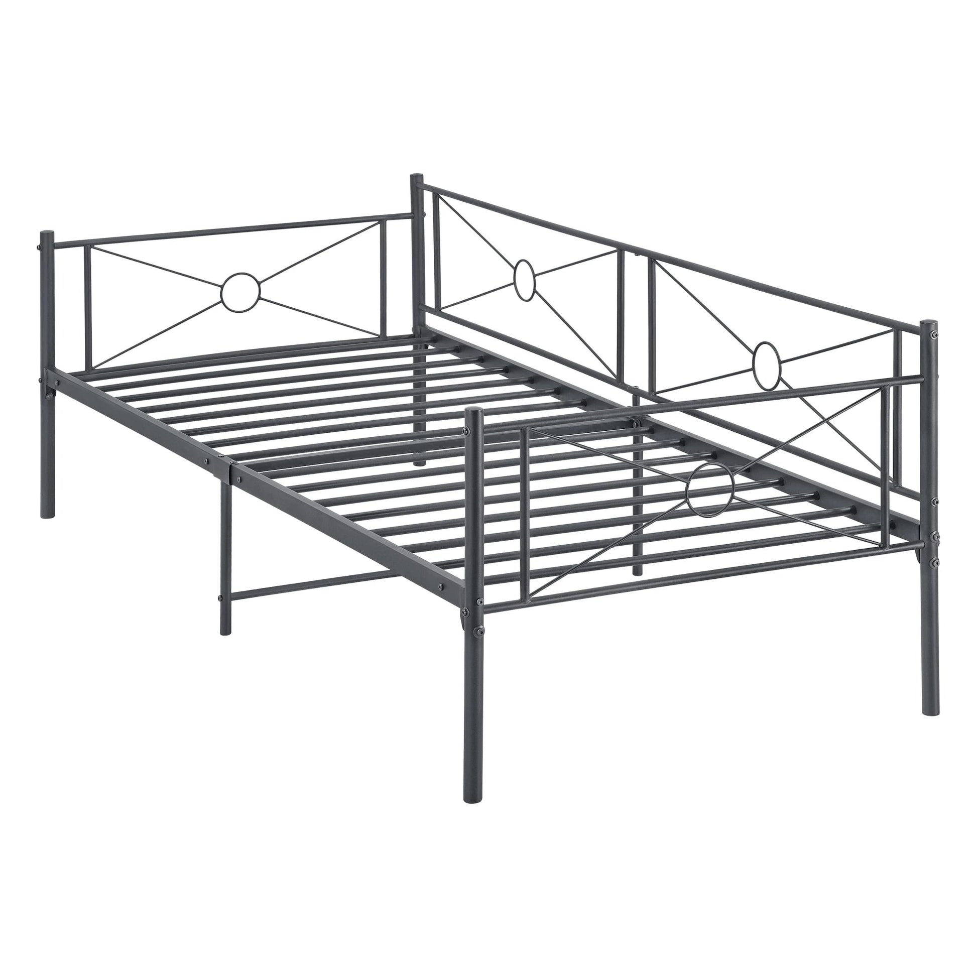 In And OutdoorMatch Metalen Bed Verlie - Staal - Met Bedbodem - 90x200 cm - Donkergrijs - Snelle Montage Eén persoon slapen