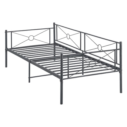 In And OutdoorMatch Metalen Bed Verlie - Staal - Met Bedbodem - 90x200 cm - Donkergrijs - Snelle Montage Eén persoon slapen