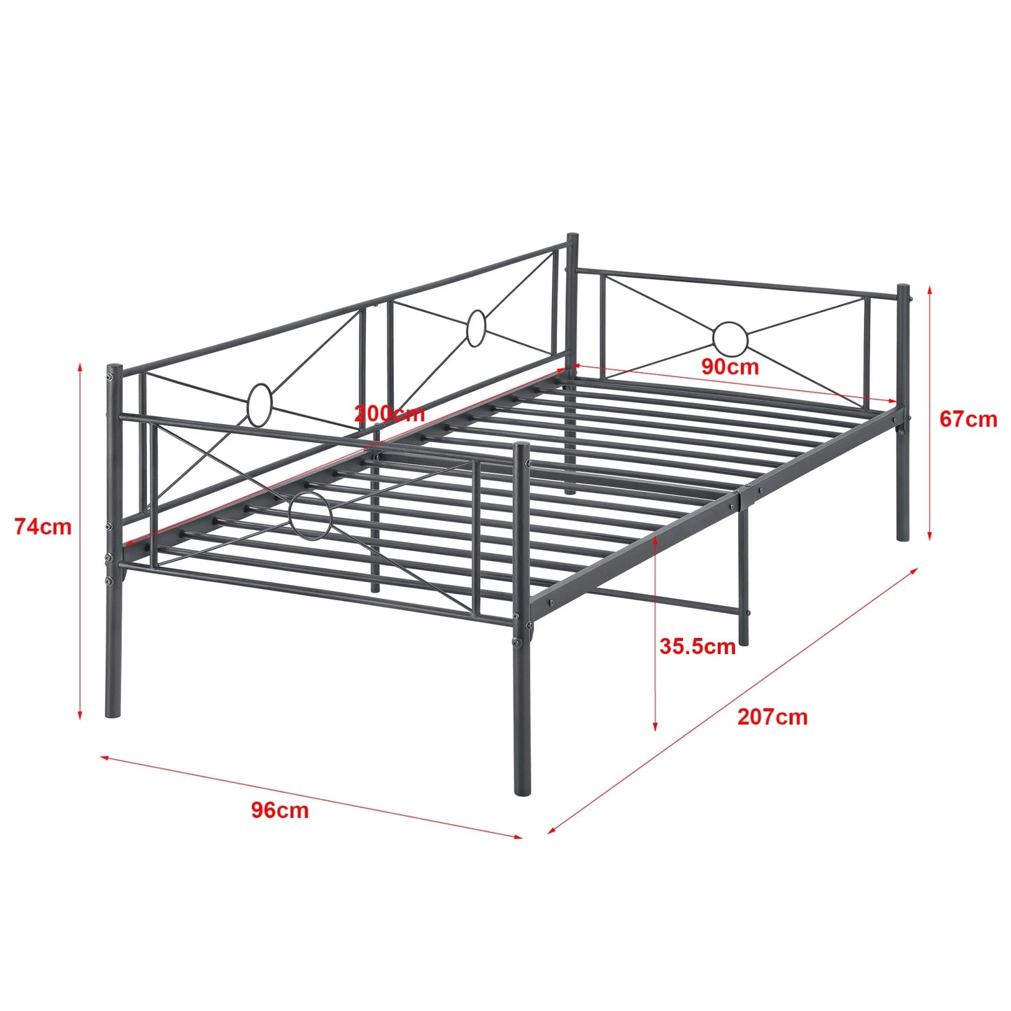 In And OutdoorMatch Metalen Bed Verlie - Staal - Met Bedbodem - 90x200 cm - Donkergrijs - Snelle Montage Eén persoon slapen