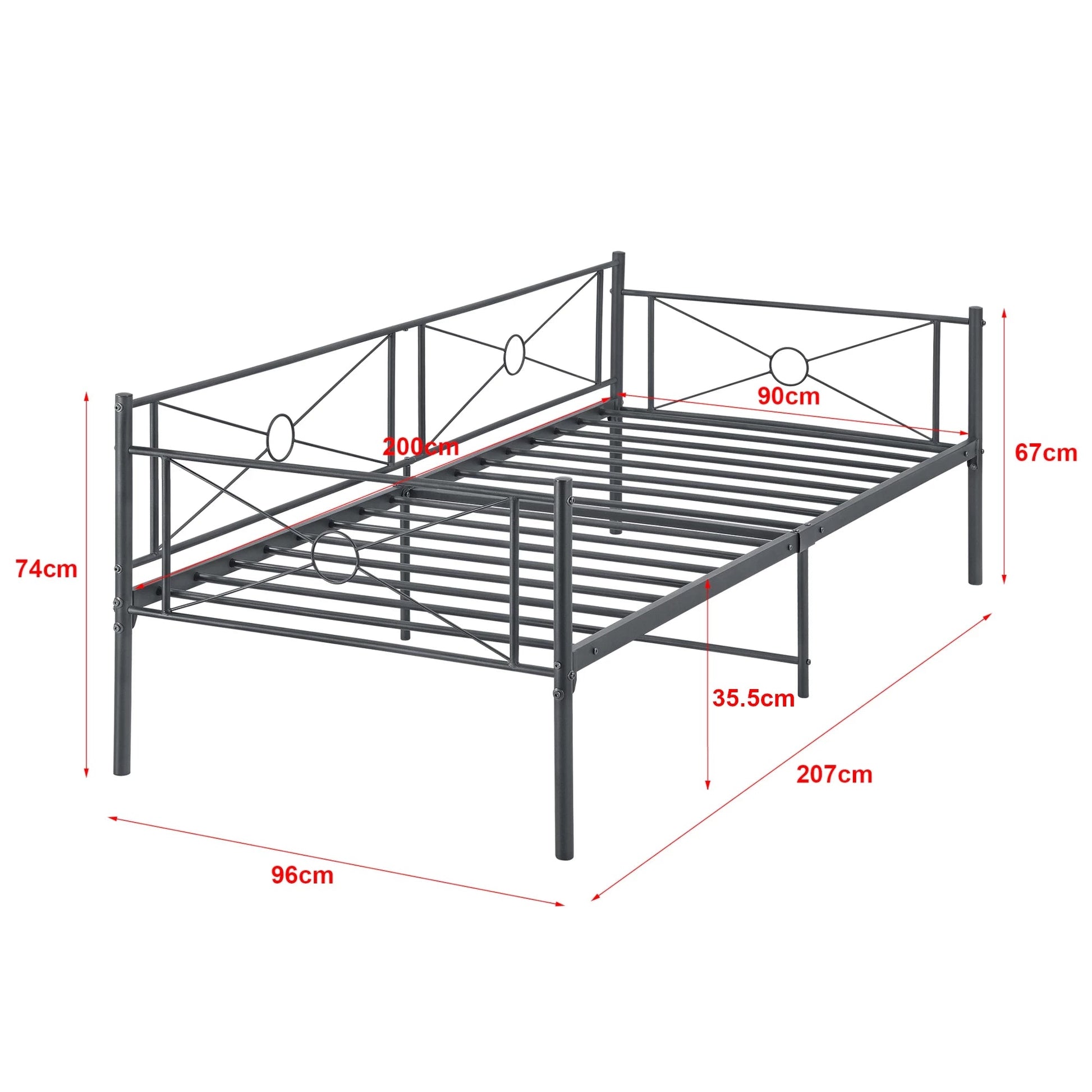 In And OutdoorMatch Metalen Bed Verlie - Staal - Met Bedbodem - 90x200 cm - Donkergrijs - Snelle Montage Eén persoon slapen