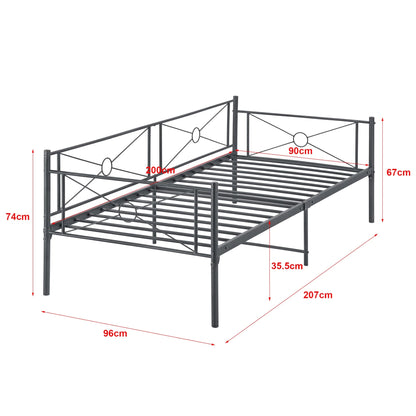 In And OutdoorMatch Metalen Bed Verlie - Staal - Met Bedbodem - 90x200 cm - Donkergrijs - Snelle Montage Eén persoon slapen