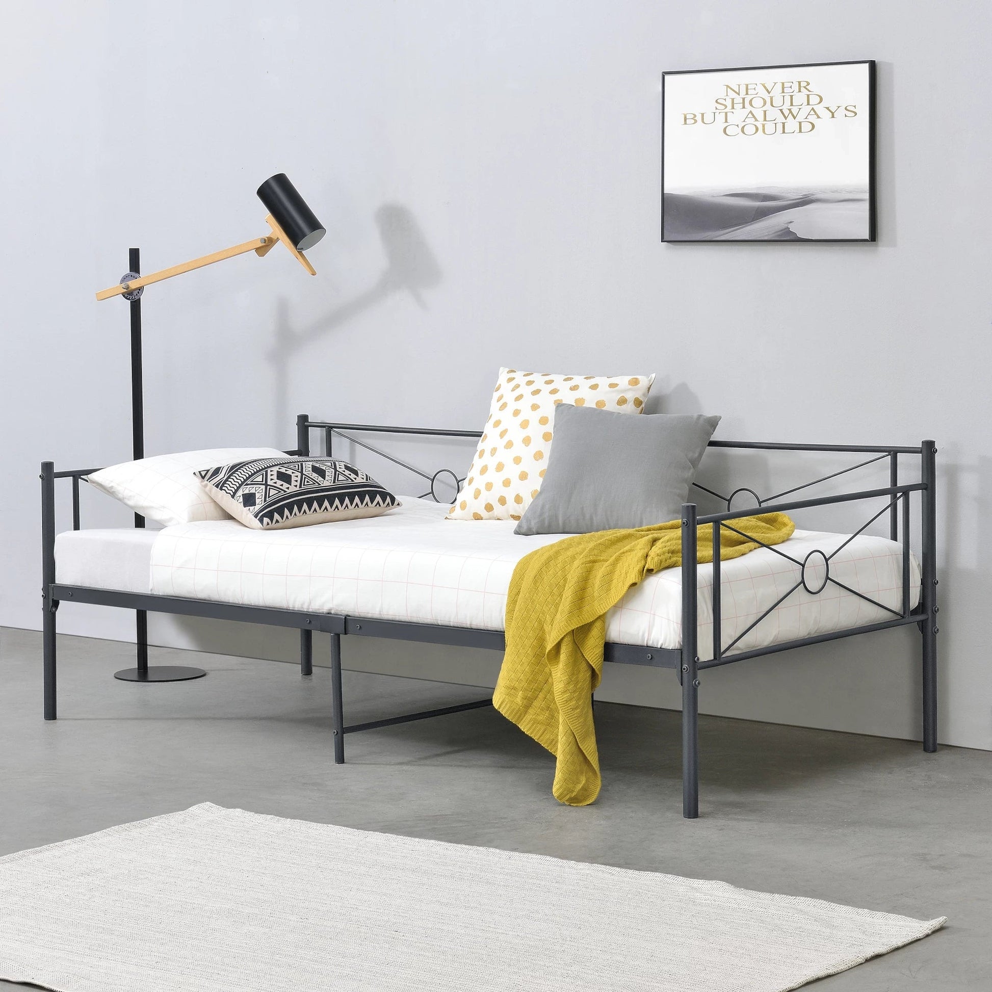In And OutdoorMatch Metalen Bed Verlie - Staal - Met Bedbodem - 90x200 cm - Donkergrijs - Snelle Montage Eén persoon slapen