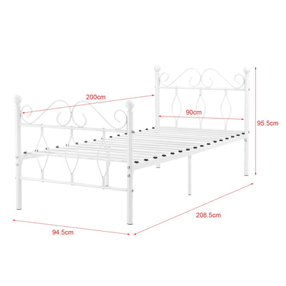 In And OutdoorMatch Metalen Bed Yvonne - Staal - Met Bedbodem - 90x200 cm - Wit - Snelle Montage Eén persoon slapen