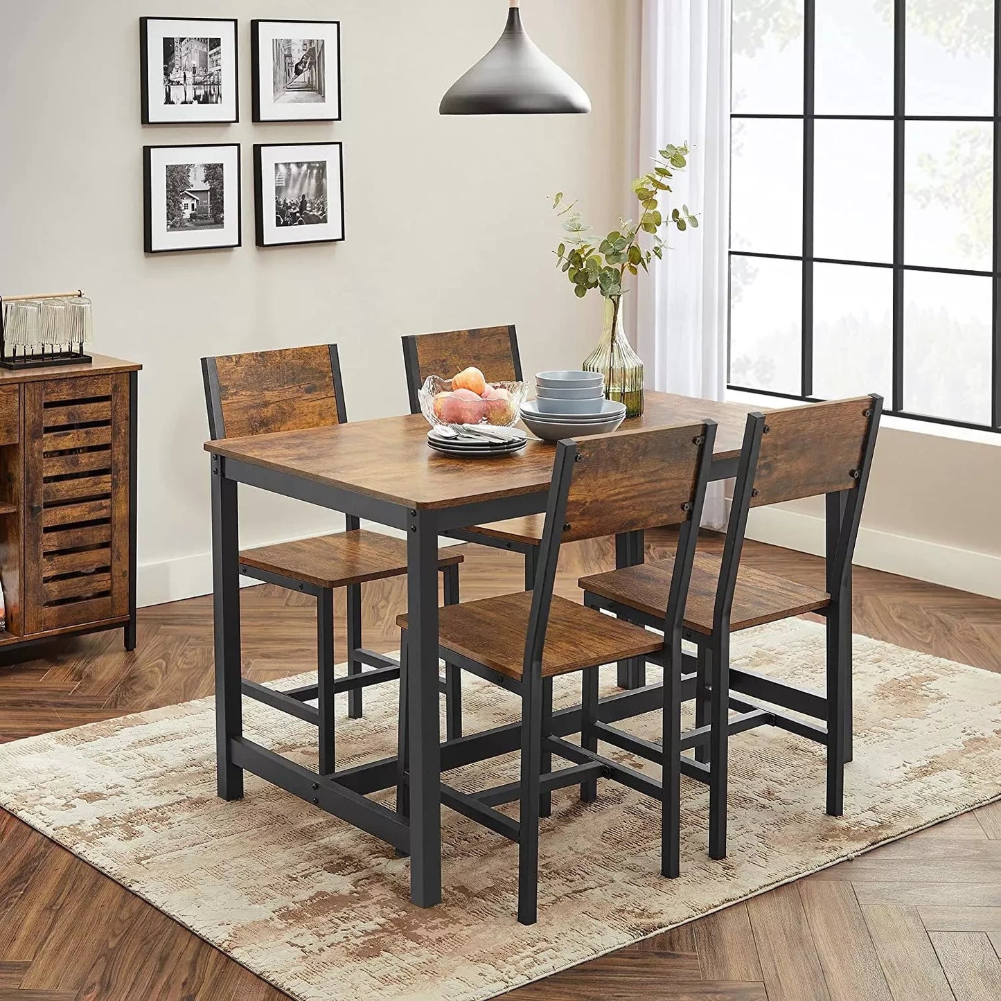In And OutdoorMatch Metalen Frame Eetkamerstoelen Bertrand - Set van 2 - Industriële Stijl - Eetkamer - Woonkamer - Keuken - Vintage Bruin/Zwart Eetkamerstoel