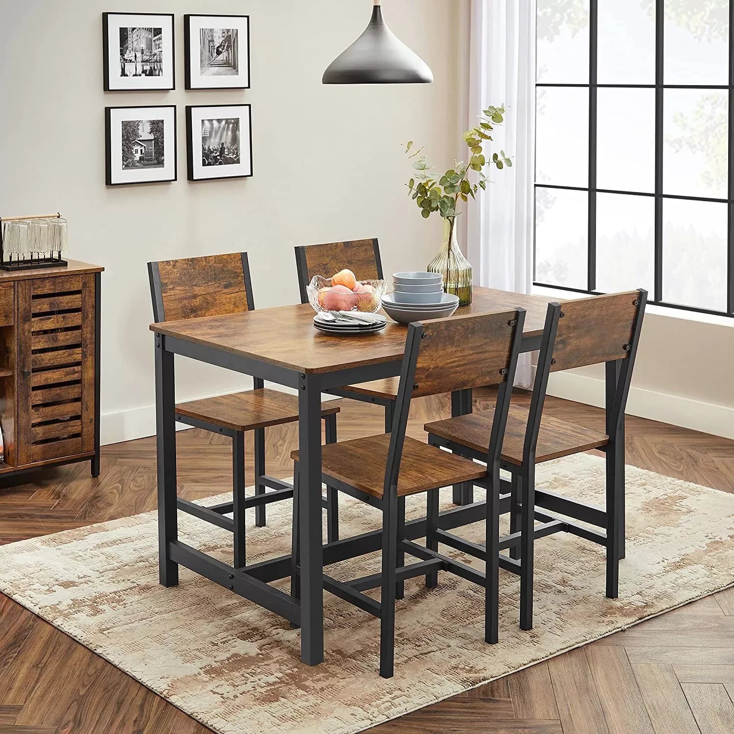 In And OutdoorMatch Metalen Frame Eetkamerstoelen Bertrand - Set van 2 - Industriële Stijl - Eetkamer - Woonkamer - Keuken - Vintage Bruin/Zwart Eetkamerstoel