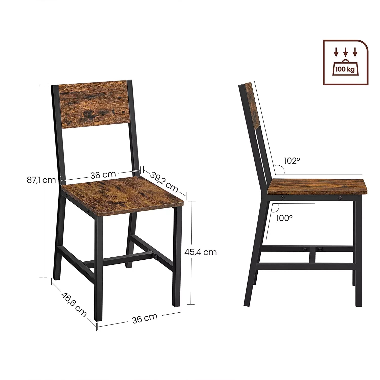 In And OutdoorMatch Metalen Frame Eetkamerstoelen Bertrand - Set van 2 - Industriële Stijl - Eetkamer - Woonkamer - Keuken - Vintage Bruin/Zwart Eetkamerstoel