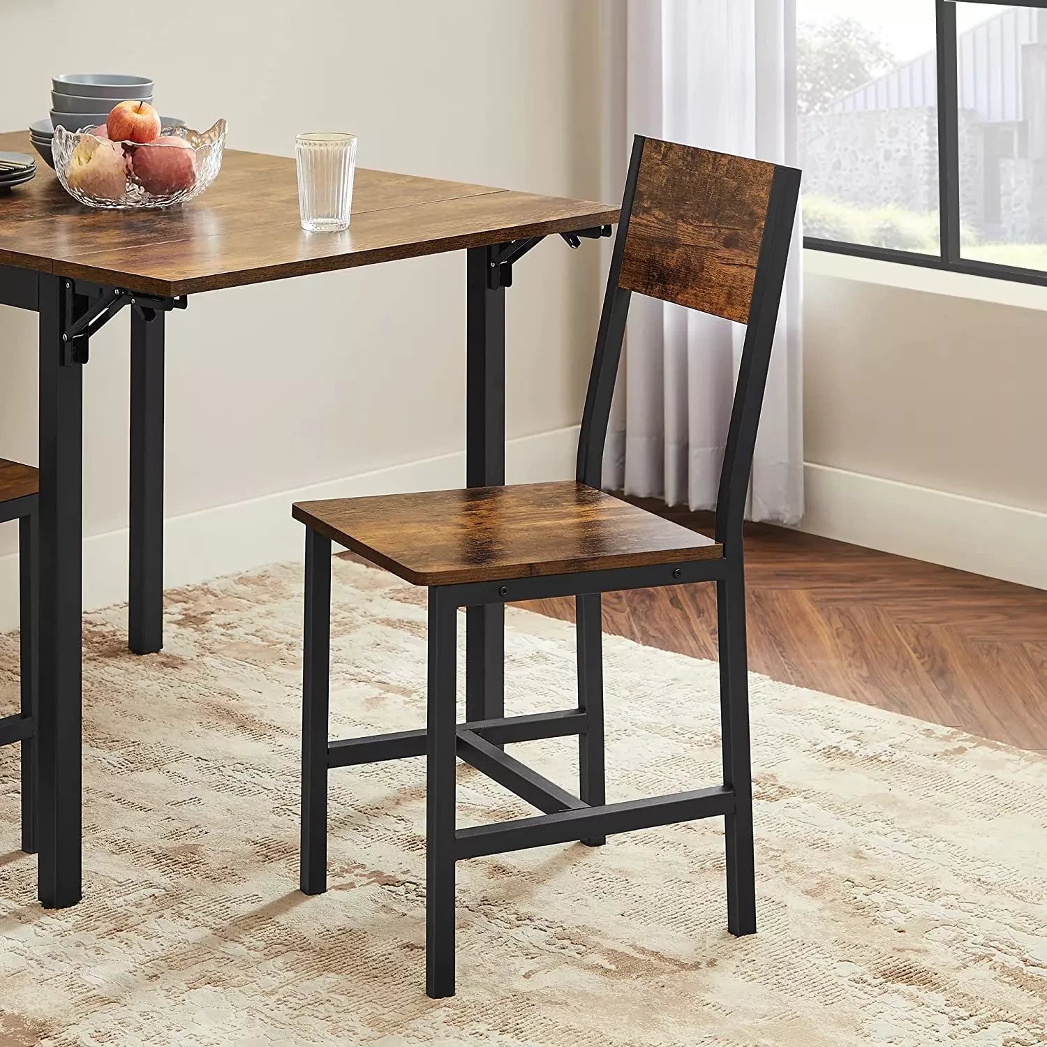 In And OutdoorMatch Metalen Frame Eetkamerstoelen Bertrand - Set van 2 - Industriële Stijl - Eetkamer - Woonkamer - Keuken - Vintage Bruin/Zwart Eetkamerstoel