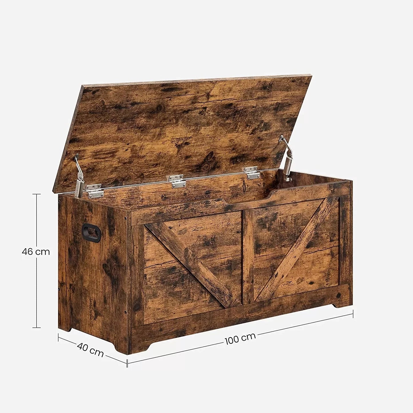 In And OutdoorMatch Opbergkast Robin - Speelgoedkist - Schoenenbank - Zitkist - Opbergdoos - Bank met opbergruimte - Landelijke Stijl - Veiligheidsscharnieren - 100x40x46cm - Vintage Bruin Opslagruimte