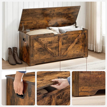 In And OutdoorMatch Opbergkast Robin - Speelgoedkist - Schoenenbank - Zitkist - Opbergdoos - Bank met opbergruimte - Landelijke Stijl - Veiligheidsscharnieren - 100x40x46cm - Vintage Bruin Opslagruimte
