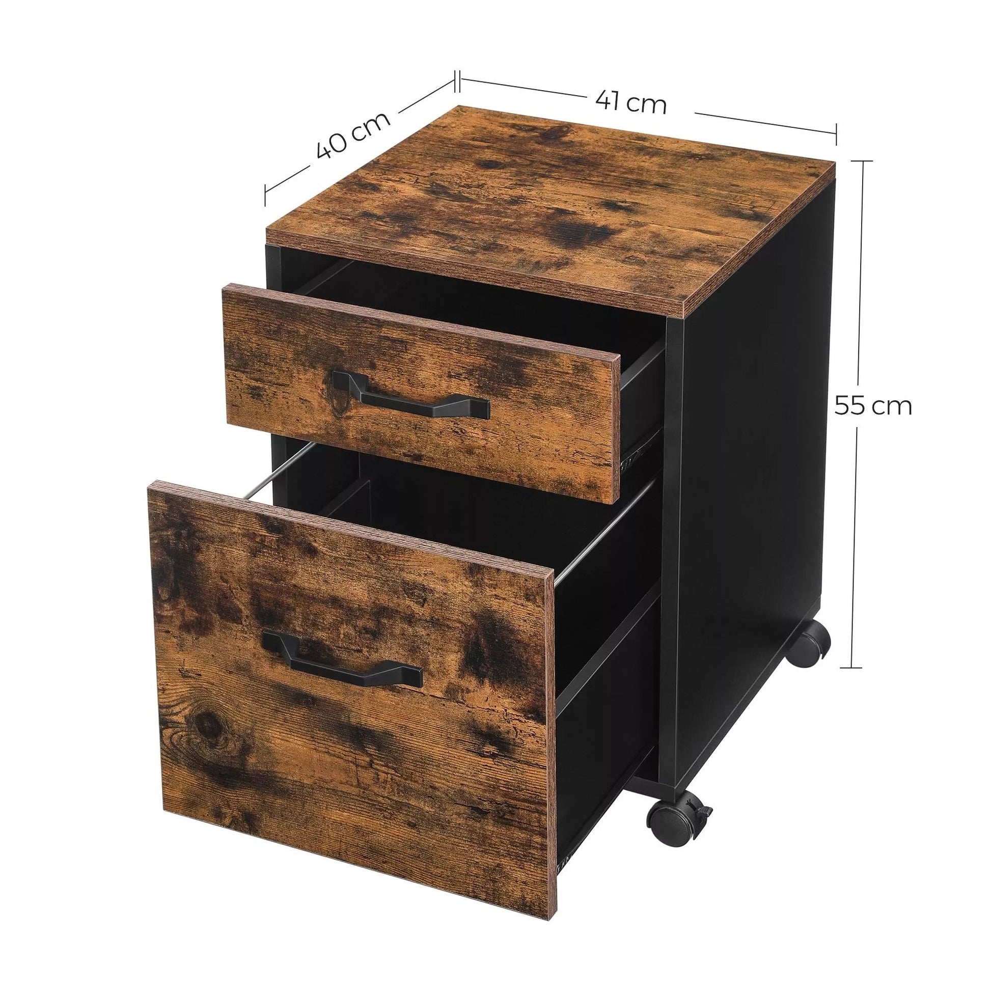 In And OutdoorMatch Rolcontainer Gerald - Archiefkast - Kantoorkast - Met 2 Laden - Wielen - Industrieel Design - Vintage Bruin/Zwart Kast