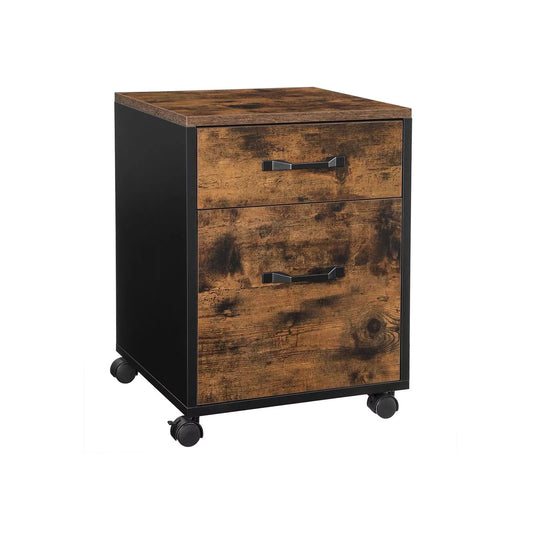 In And OutdoorMatch Rolcontainer Gerald - Archiefkast - Kantoorkast - Met 2 Laden - Wielen - Industrieel Design - Vintage Bruin/Zwart Kast