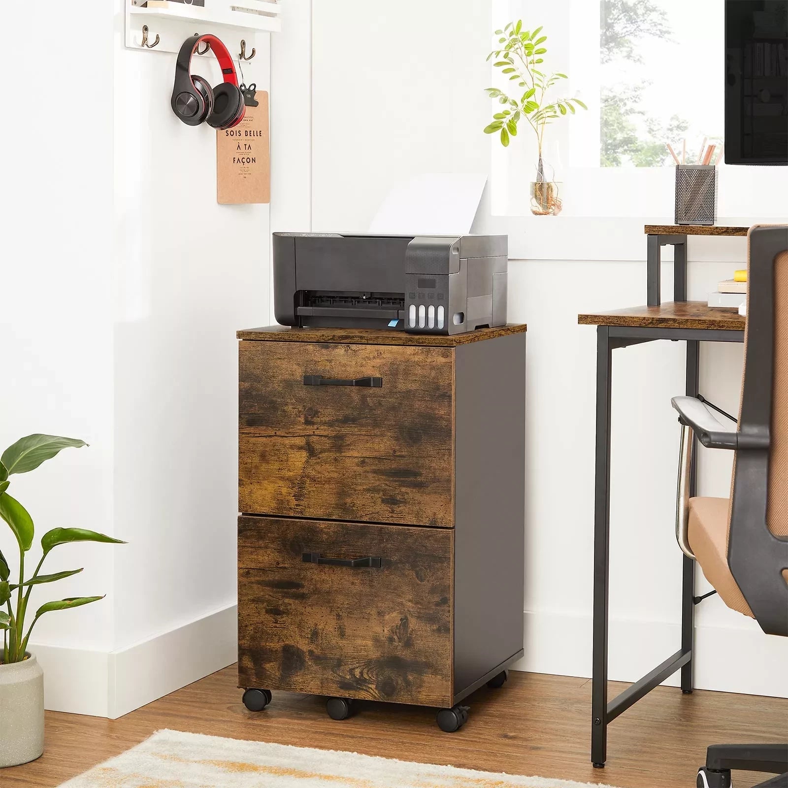 In And OutdoorMatch Rolcontainer Lulu - Archiefkast - Met 2 Laden - Kantoorkast - Industriële Stijl - Vintage Bruin/Zwart Kast