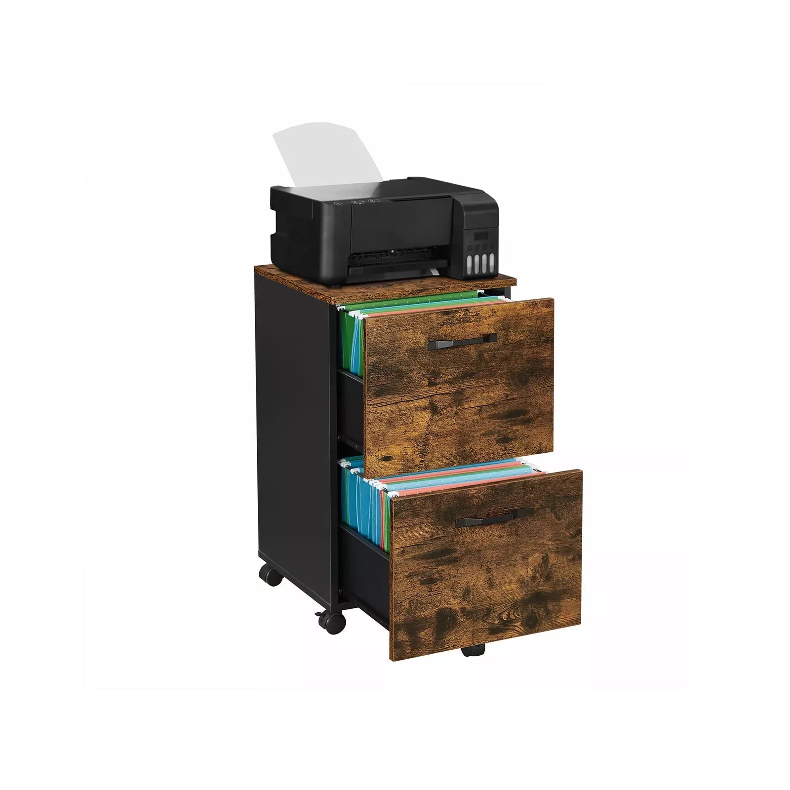 In And OutdoorMatch Rolcontainer Lulu - Archiefkast - Met 2 Laden - Kantoorkast - Industriële Stijl - Vintage Bruin/Zwart Kast