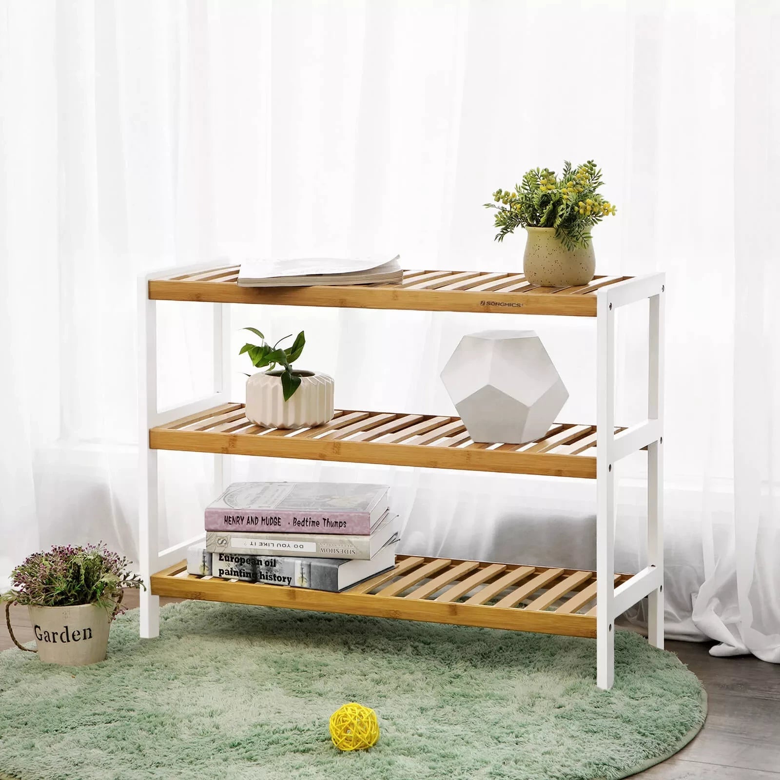 In And OutdoorMatch Schoenenbank Dena - Hout wit - Opbergruimte - Halbank - 70x55x26cm shoe rack