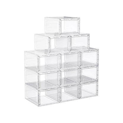 In And OutdoorMatch Schoenendozen Chaim - kunststof schoenenopberger - met deur - transparant - set van 6 - stapelbaar - eenvoudige montage 27x34,5x19 cm - voor schoenen tot maat 45 - wit shoebox
