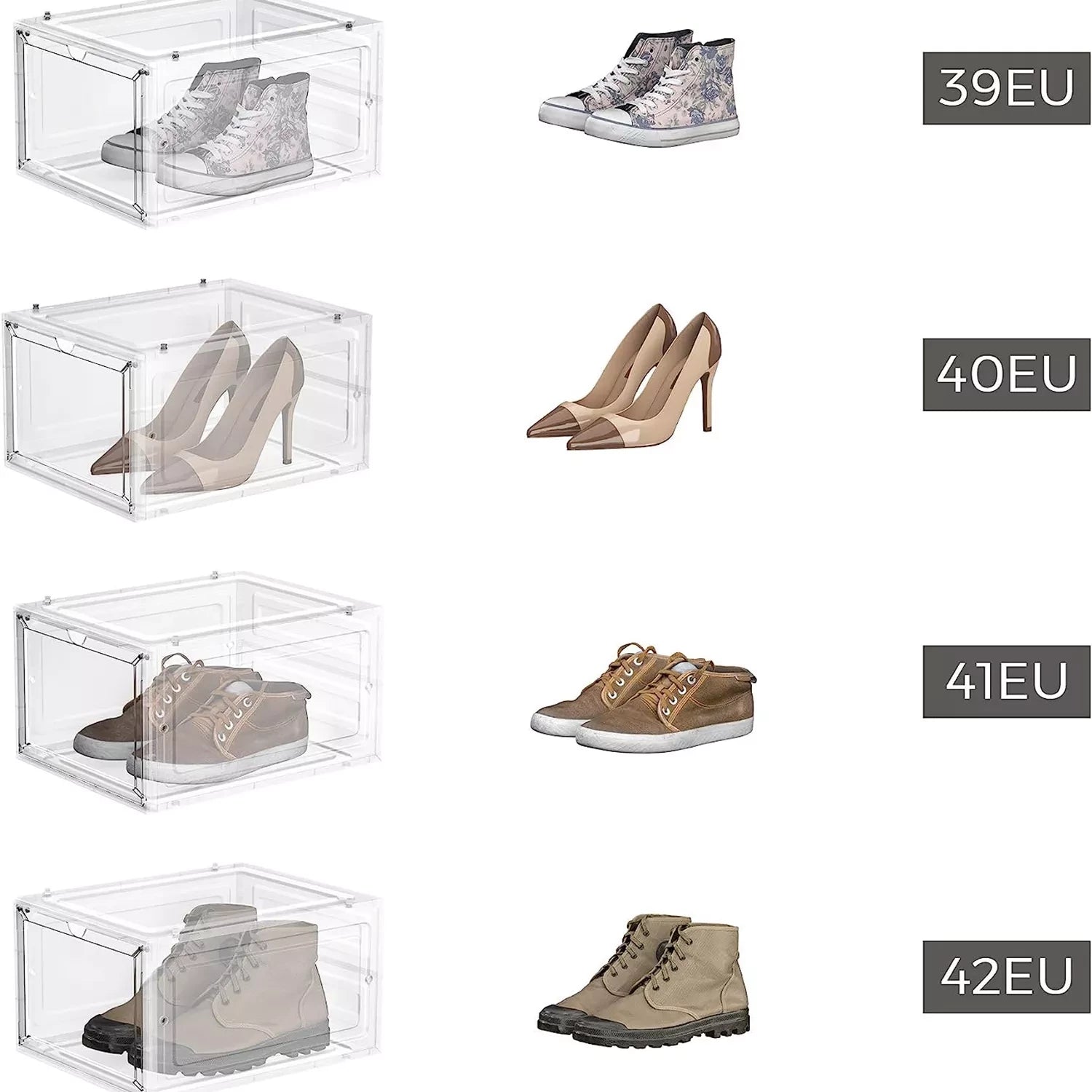 In And OutdoorMatch Schoenendozen Chaim - kunststof schoenenopberger - met deur - transparant - set van 6 - stapelbaar - eenvoudige montage 27x34,5x19 cm - voor schoenen tot maat 45 - wit shoebox