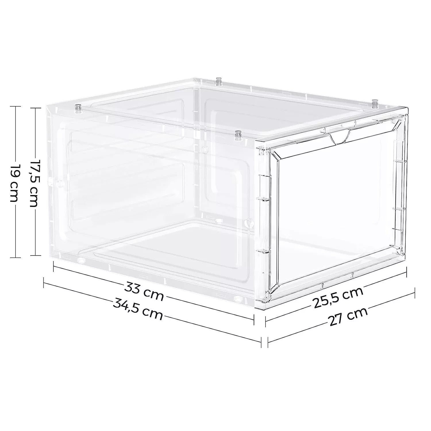 In And OutdoorMatch Schoenendozen Chaim - kunststof schoenenopberger - met deur - transparant - set van 6 - stapelbaar - eenvoudige montage 27x34,5x19 cm - voor schoenen tot maat 45 - wit shoebox