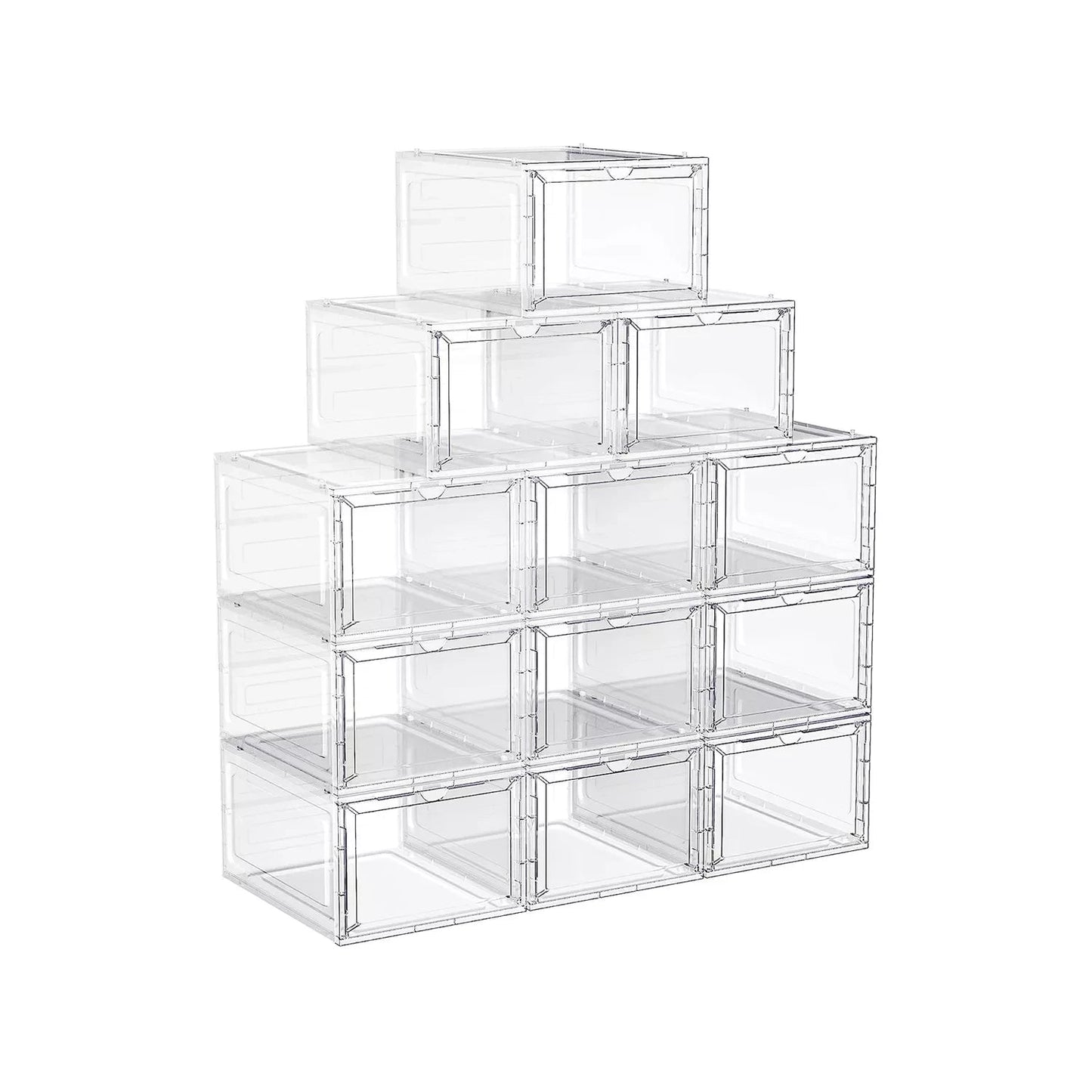 In And OutdoorMatch Schoenendozen Chaim - kunststof schoenenopberger - met deur - transparant - set van 6 - stapelbaar - eenvoudige montage 27x34,5x19 cm - voor schoenen tot maat 45 - wit shoebox