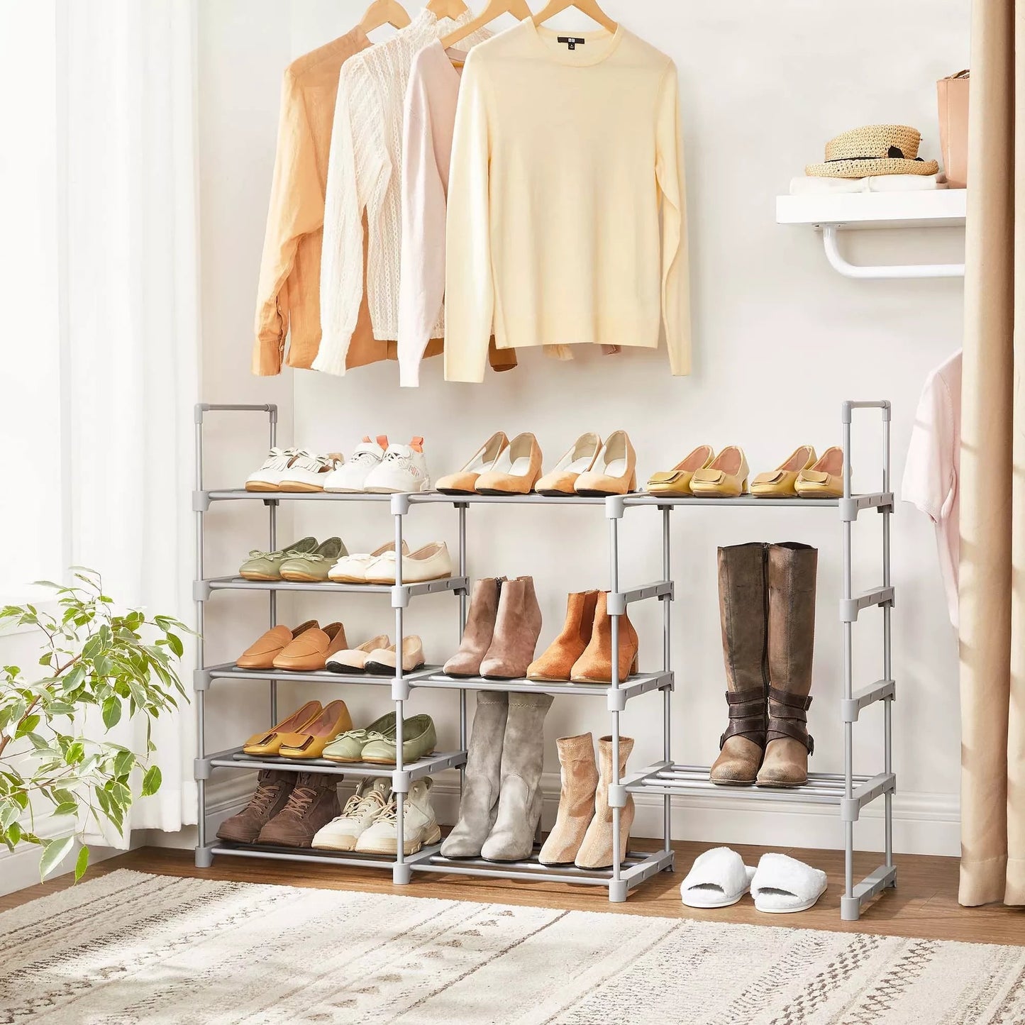 In And OutdoorMatch Schoenenrek Groot Haskell - IJzeren Schoenenrek - Staande Planken - Ruimtebesparend - Multifunctioneel - Woonkamer - Slaapkamer - Keuken - Grijs shoe rack