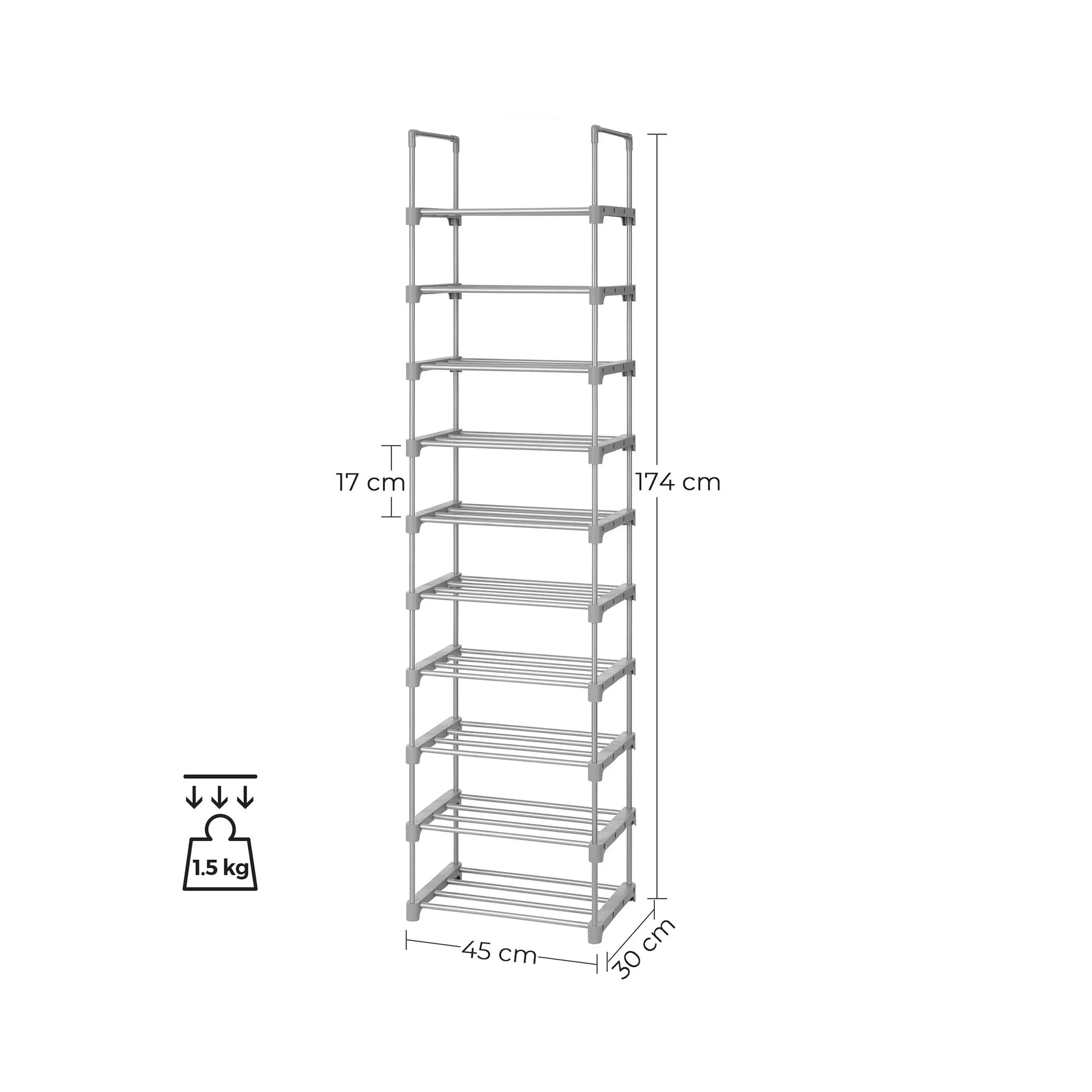 In And OutdoorMatch Schoenenrek Groot Haskell - IJzeren Schoenenrek - Staande Planken - Ruimtebesparend - Multifunctioneel - Woonkamer - Slaapkamer - Keuken - Grijs shoe rack